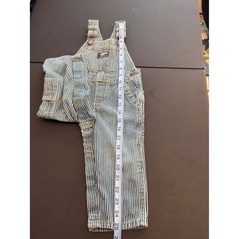 OshKosh B'gosh Bib Overalls Blue Railroad Striped Denim One Piece 2015 12 months